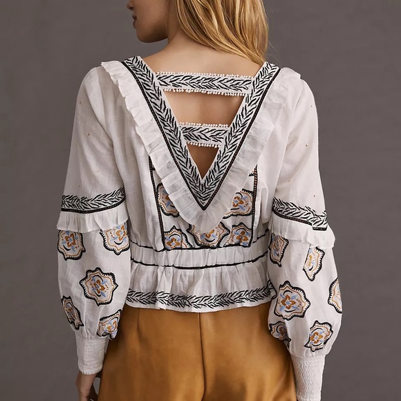 Anthropologie Sequined Embroidered Blouse size 6 - Picture 4 of 16